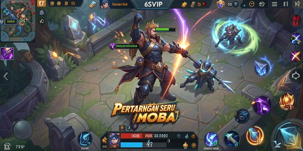 Tampilan gameplay seru dalam pertempuran MOBA 6SVIP.