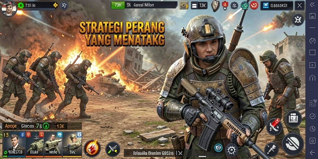 Tampilan gameplay 73K yang mengesankan dan penuh strategi.