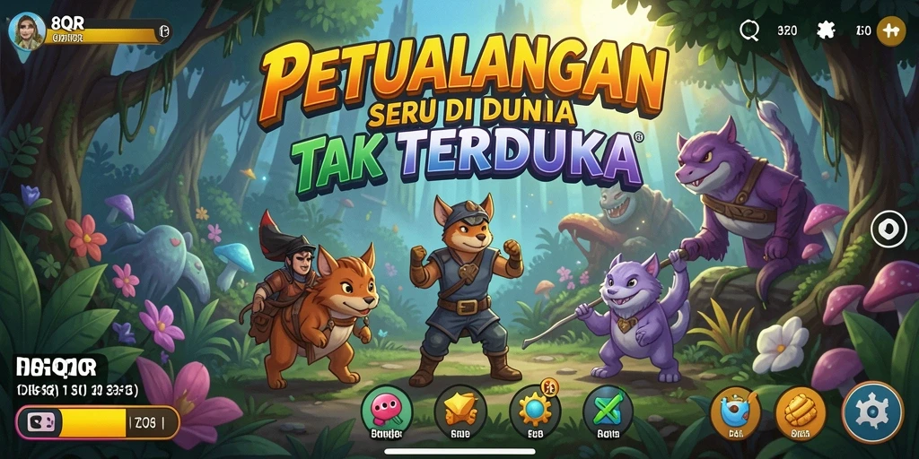 Tangkapan layar utama 8QR menampilkan gameplay penuh petualangan.