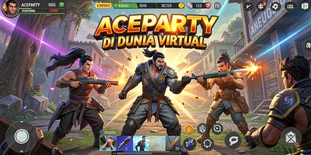 Gambaran pertarungan sengit di ACEPARTY dengan karakter yang beraksi.