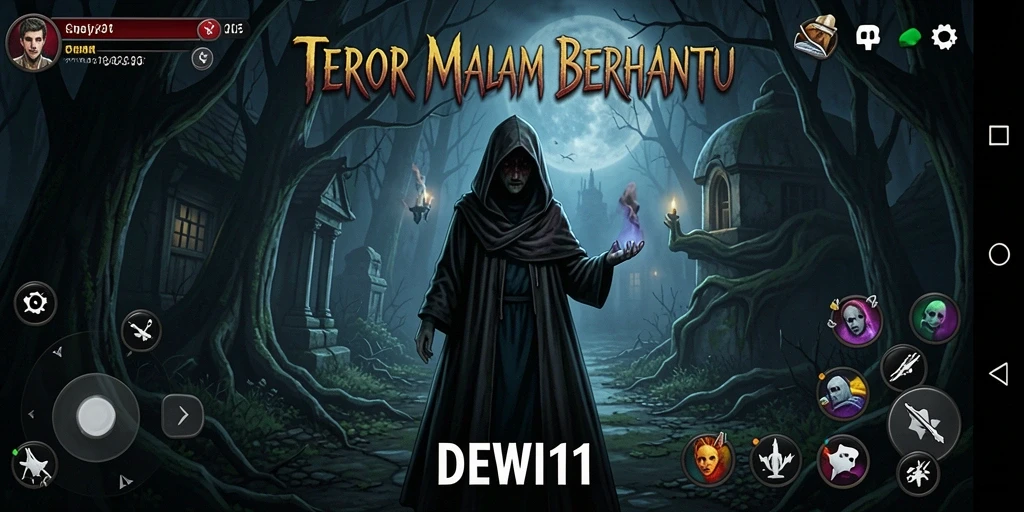 Tangkapan layar menampilkan momen menegangkan dalam DEWI11 dengan hantu yang mendekat.