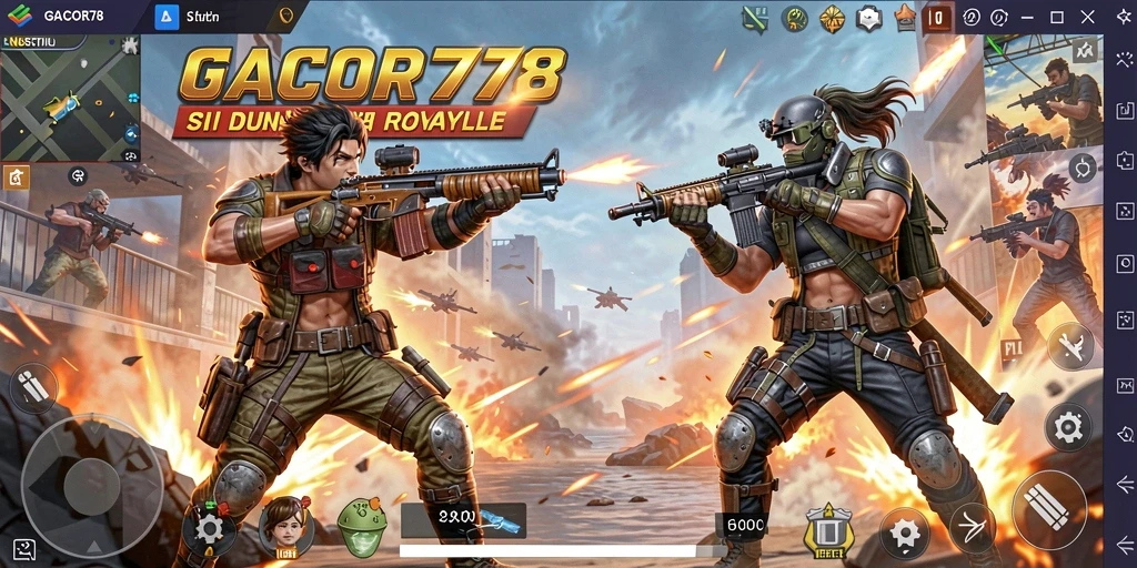 Screenshot GACOR78 menampilkan aksi seru dalam pertempuran Battle Royale.