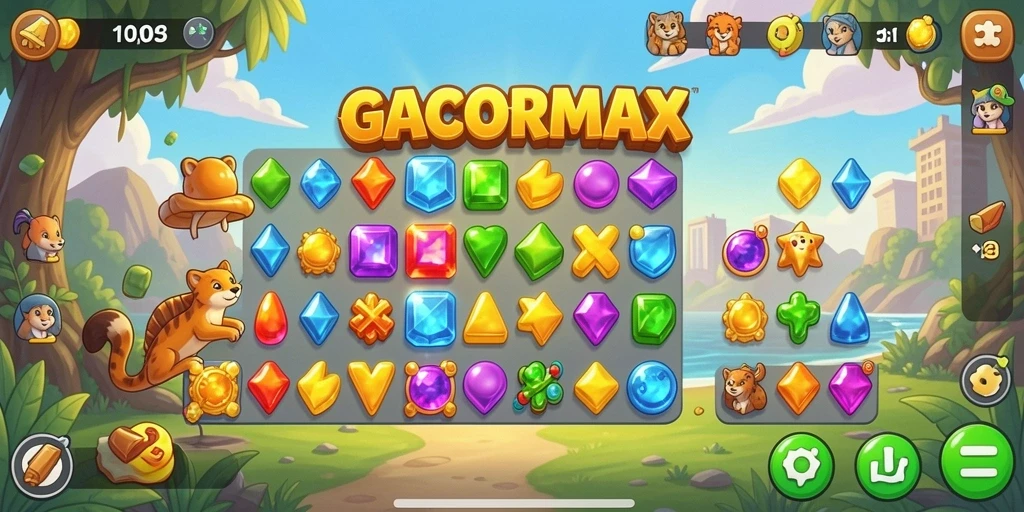 Screenshot dari gameplay GACORMAX yang menampilkan keseruan mencocokkan simbol.