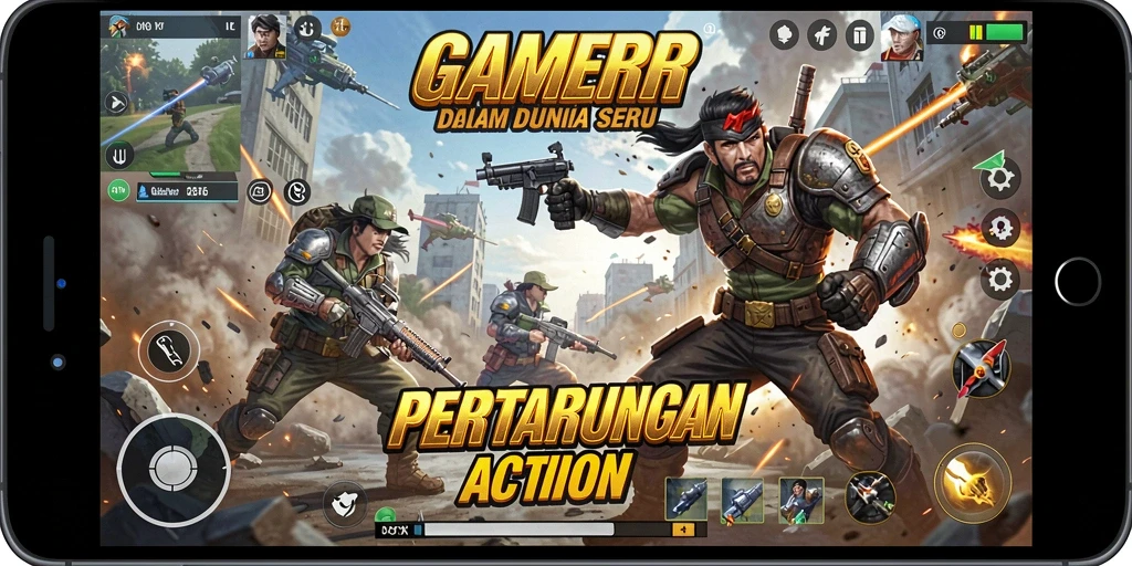 Tangkapan layar menunjukkan pertarungan epik di GAMERP dengan grafis yang menawan.