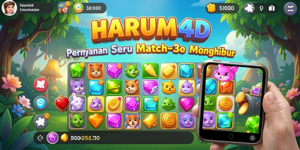 Tampilan menarik saat mencocokkan item dalam gameplay HARUM4D.