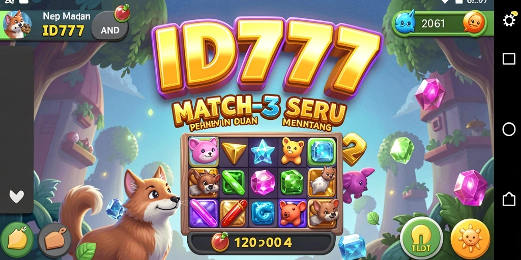 Gameplay seru <strong>ID777</strong> dengan permata berwarna-warni di layar.