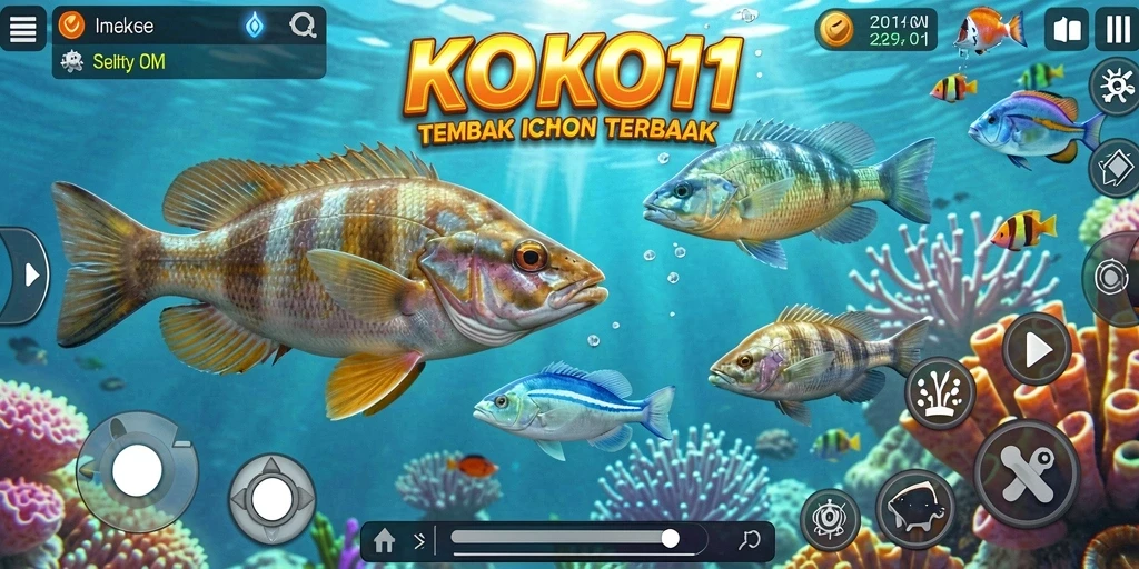 Tampilan gameplay KOKO11 yang menampilkan aksi menembak ikan.