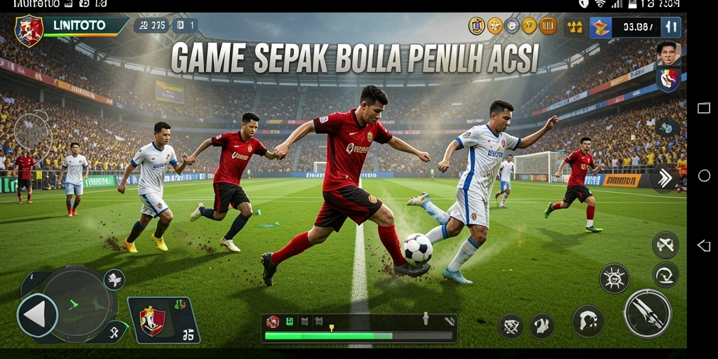 Tampilan permainan LINITOTO menunjukkan aksi sepak bola yang mendebarkan.