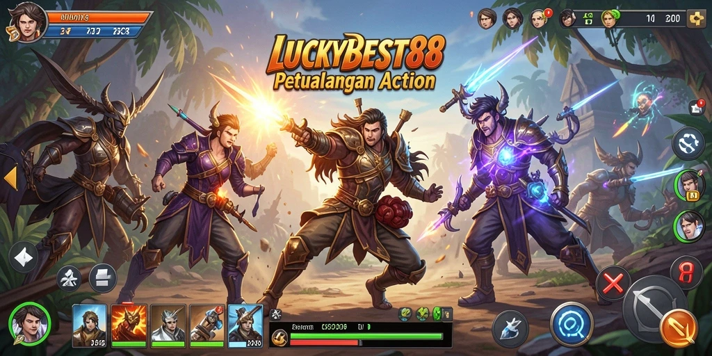 Screenshot gameplay LUCKYBEST88 menampilkan aksi seru dan karakter yang dinamis.