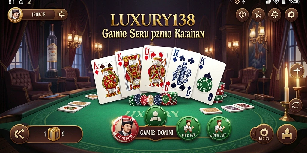 Screenshot gameplay <strong>LUXURY138</strong> yang menampilkan suasana permainan domino yang seru.