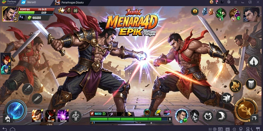 Screenshot MENARA4D yang menampilkan aksi pertarungan yang mendebarkan.