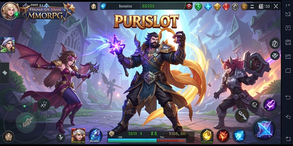 Screenshot gameplay PURISLOT menunjukkan aksi seru dalam pertempuran dunia MMORPG.