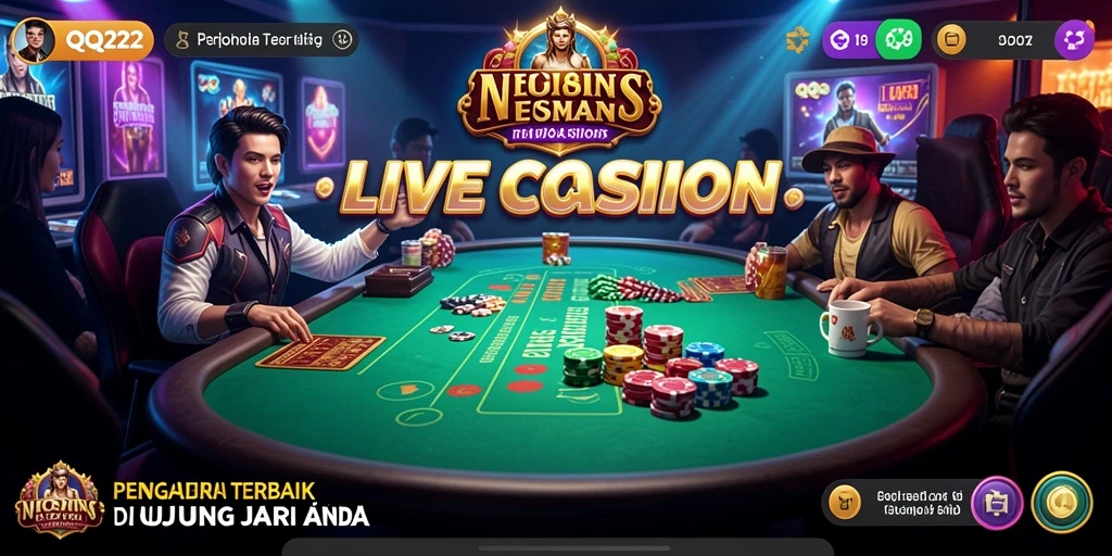 Tangkapan layar menunjukkan dealer langsung di QQ222 saat bermain blackjack.