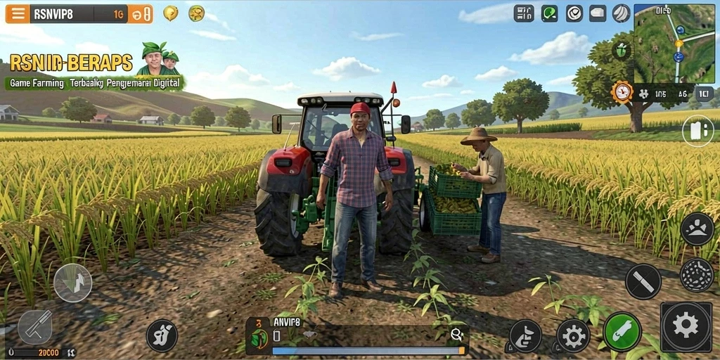 Tampilan gameplay RSNVIP8 dengan suasana pertanian yang menawan.