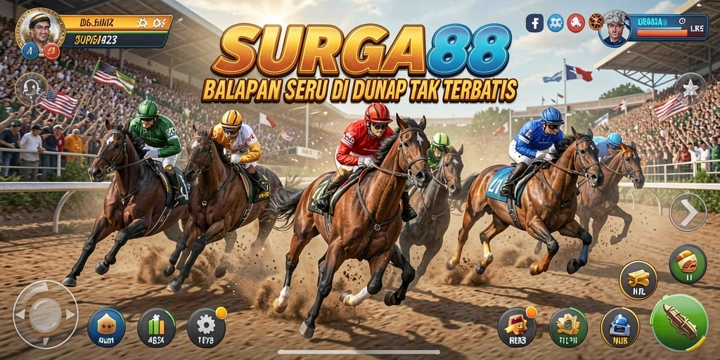 Tampilan gameplay mendebarkan SURGA88 dengan balapan yang intens.