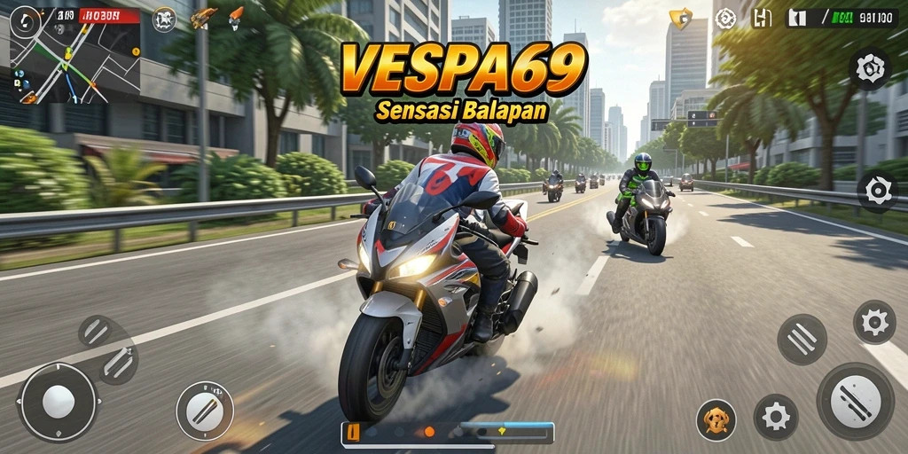 Tampilan gameplay balapan yang cepat dan mendebarkan di VESPA69.