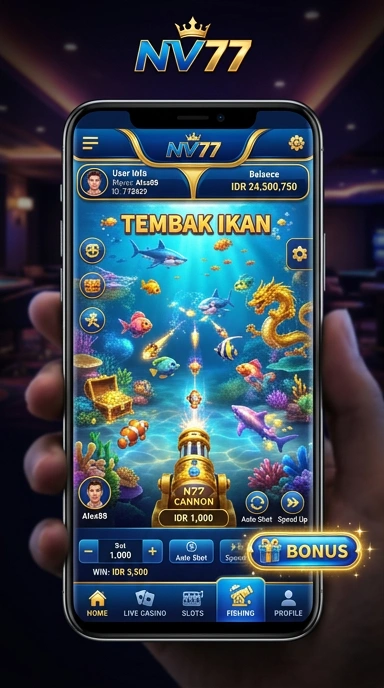 Tampilan halaman depan aplikasi nv77 dengan koleksi populer.